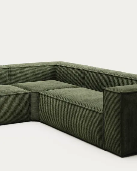 5-местный угловой диван Blok из плотного вельвета зеленого цвета 320 х 290 см