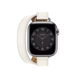 Apple Watch Series 8 Hermes 41mm, двойной тонкий кожаный ремешок белого цвета