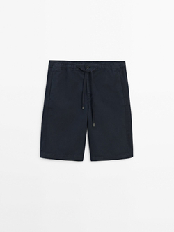 Massimo Dutti Шорты из хлопка и льна на шнурках, темно-синий
