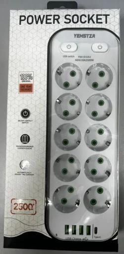 Сетевой фильтр 10 розеток 4 USB +Type-C белый, 712550055
