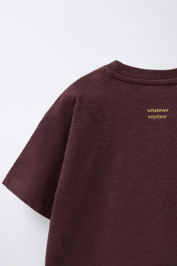 ZARA ФУТБОЛКА С НАДПИСЬЮ, ТЕМНО-ГРАНАТОВЫЙ