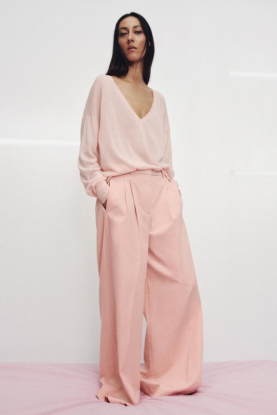 ZARA БРЮКИ WIDE-LEG С ЗАЩИПАМИ — ZW COLLECTION, ПАСТЕЛЬНО-РОЗОВЫЙ