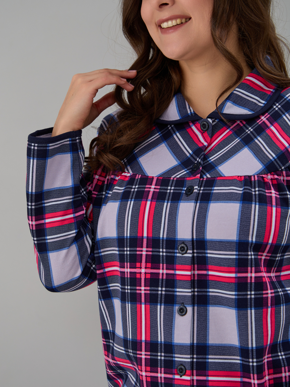 Халат Х-138/клеткасерая-малина