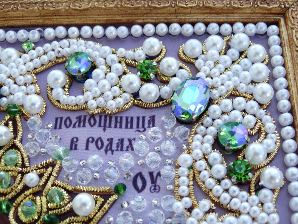 ЖС-16-ЗЗ Набор для вышивания хрустальными камнями Богородица Помощница в родах (зеленый)