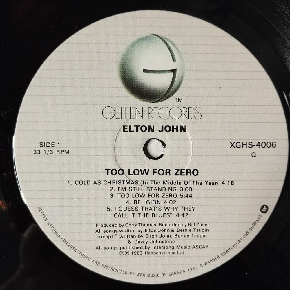 Винтажная виниловая пластинка LP Elton John Too Low For Zero (Canada 1983)