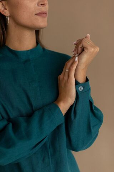 Рубашка Людмила изо льна цвета морской волны