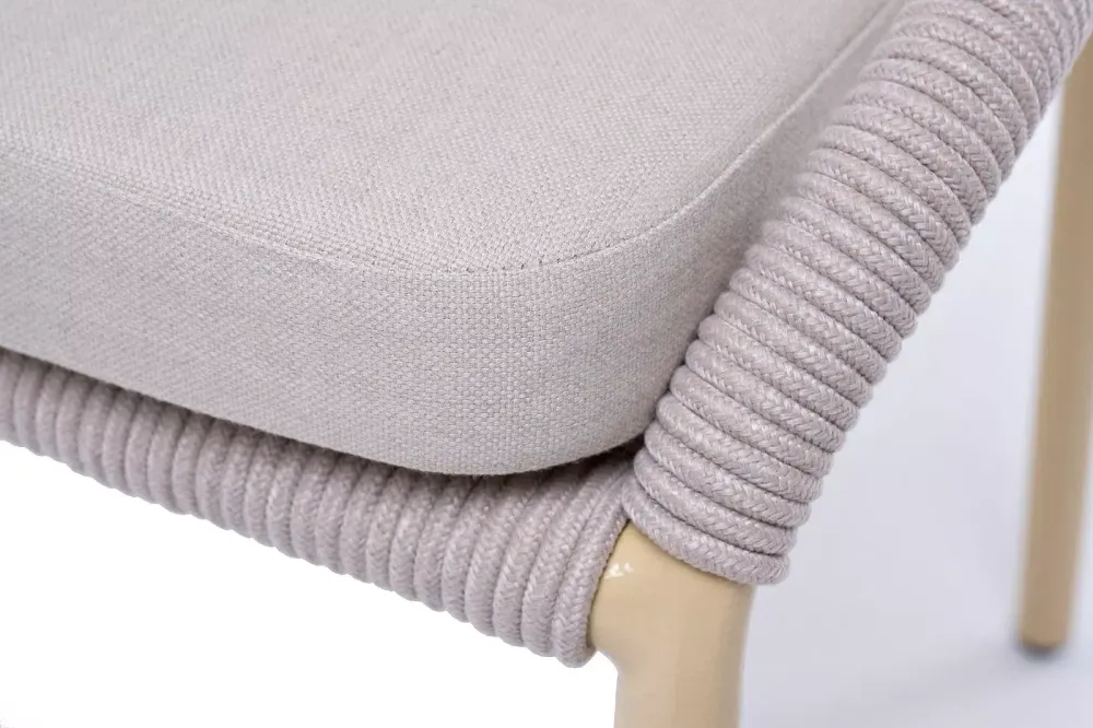 "Милан" стул плетеный из роупа, каркас алюминий (RAL1001), роуп бежевый круглый, ткань бежевая