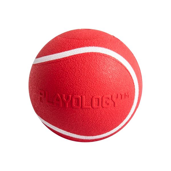 Жевательный мяч Playology SQUEAKY CHEW BALL 6 см для собак мелких и средних пород с пищалкой и с ароматом говядины, цвет красный