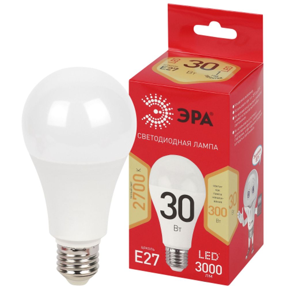 Лампа светодиодная ЭРА RED LINE LED A70-30W-827-E27 R 30Вт груша теплый белый свет Е27 | Лампы cветодиодные Груша (A)