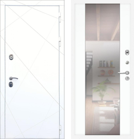 Входная металлическая дверь с зеркалом Лекс New Line Соната Шагрень белая / №61 Белый софт