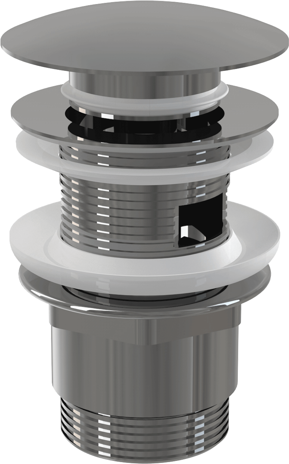 Водослив для умывальника Alcaplast A390 click/clack 5/4", цельнометаллический с большой заглушкой