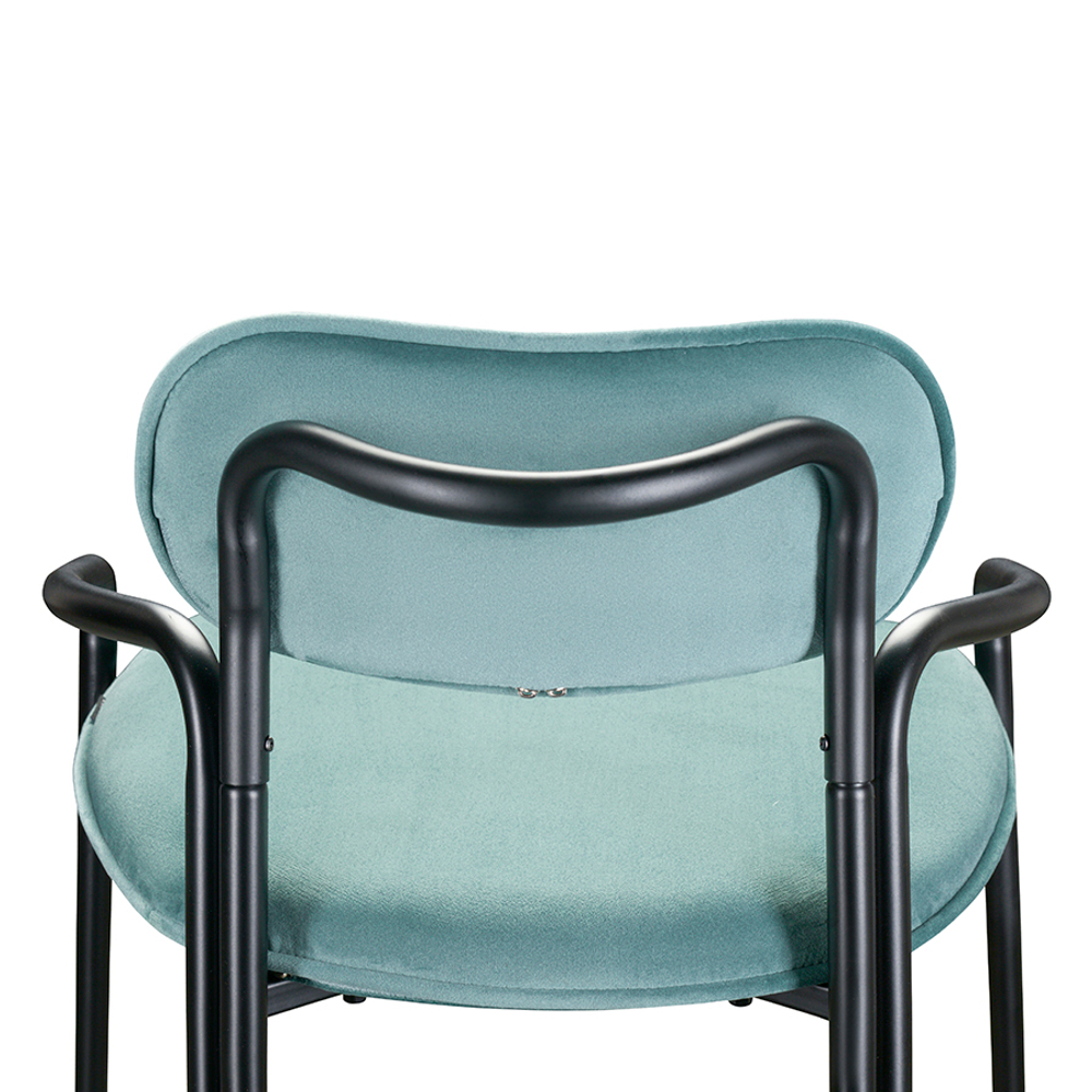 Стул барный Ror, round, велюр, черный/светло-бирюзовый