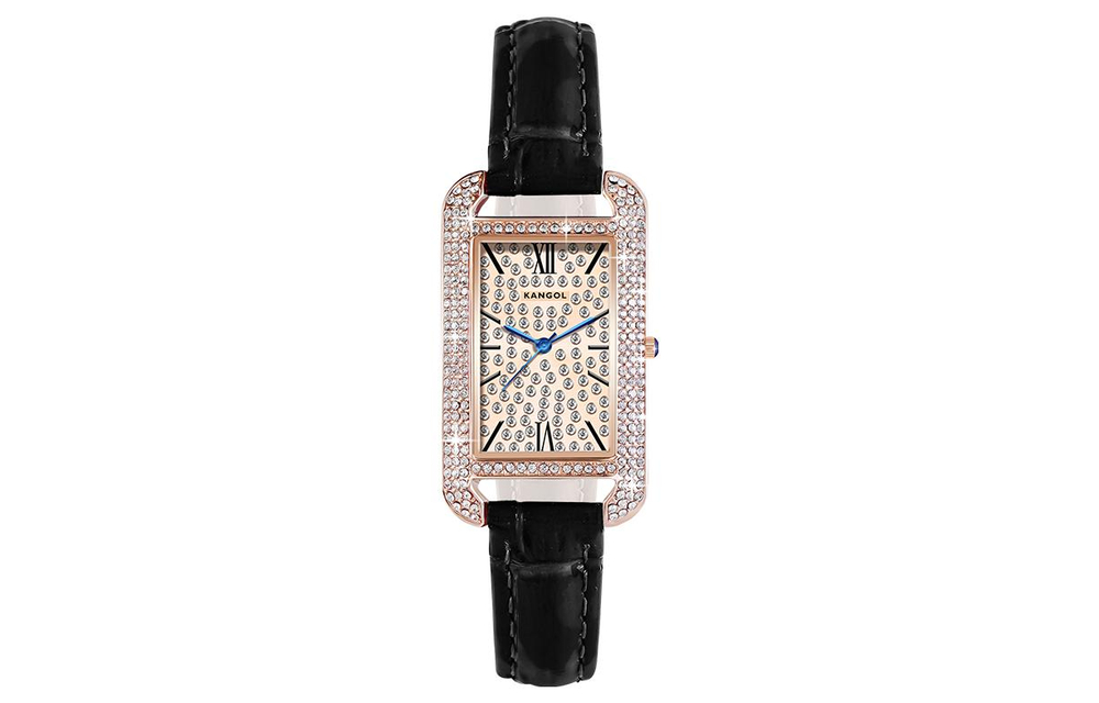 KANGOL Quartz Movement Genuine Leather Strap Watch Women"s Watch Gold Dial