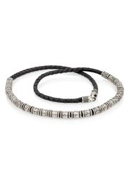 Браслет с набором рун из мельхиора на черном кожаном шнуре с замком-крючком