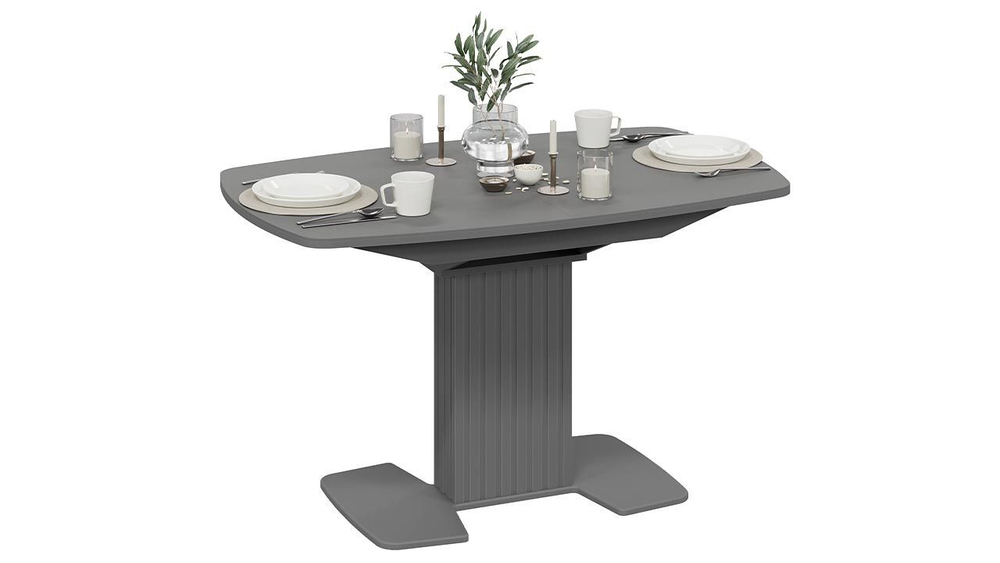 Стол кухонный обеденный раздвижной Графит матовый/Стекло матовое серое 130(162)х80х75 см