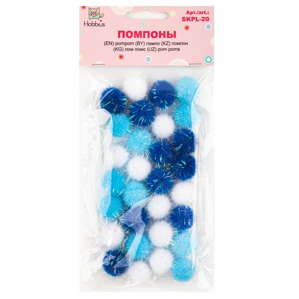 Помпоны MIX 20 мм, 30 шт, 01 морозные мотивы, Hobbius, SKPL-20