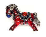 Брошка "Огненная Лошадка", стразы, бижутерный сплав, новогодняя