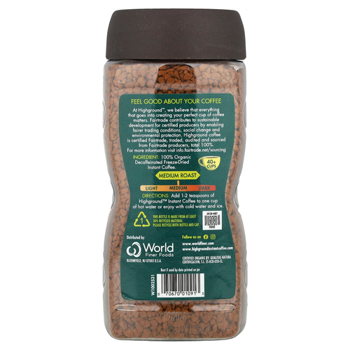 Highground Coffee, органический растворимый кофе, средняя обжарка, без кофеина, 100 г (3,53 унции)