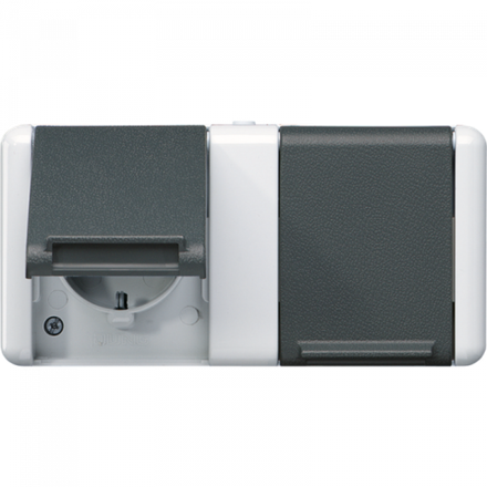 JUNG Двойная горизонтальная SCHUKO-розетка 16A 250V~ для накладного монтажа IP44, арт.8220-1W