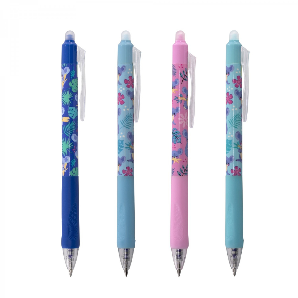 Ручка гелевая пиши-стирай, автоматическая Yalong, "Коала" 0,5 мм, синяя, резин. грип, круглый цв. пластик. корпус, пласт. уп.