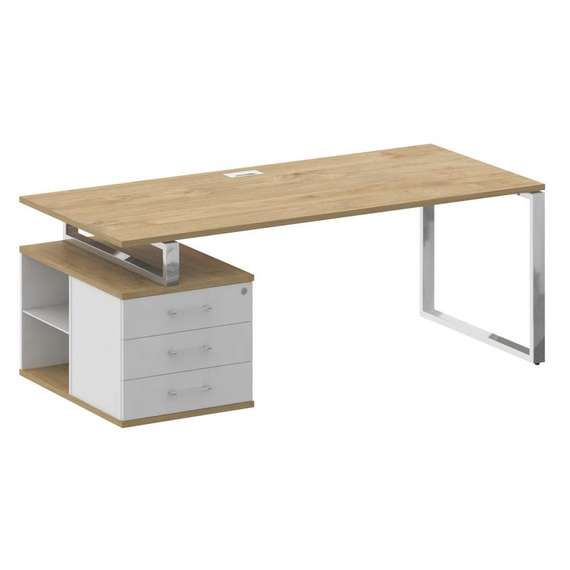 Shift Стол руководителя с опорной тумбой, левый SK.SRT-200 (L) Тиквуд Светлый/Белый Бриллиант 2000*9