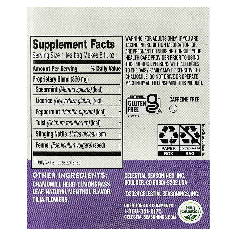 Celestial Seasonings, Wellness Tea, Sleepytime Sinus Soother®, без кофеина, 20 чайных пакетиков, 35 г (1,2 унции)