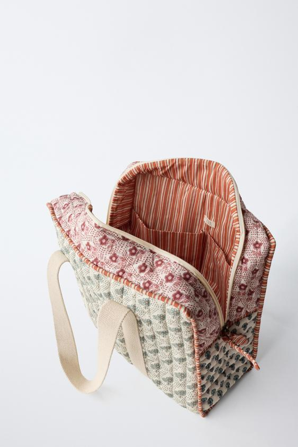 ZARA СУМКА ДЛЯ МАМ С ЦВЕТОЧНЫМ ПРИНТОМ, ЭКРЮ