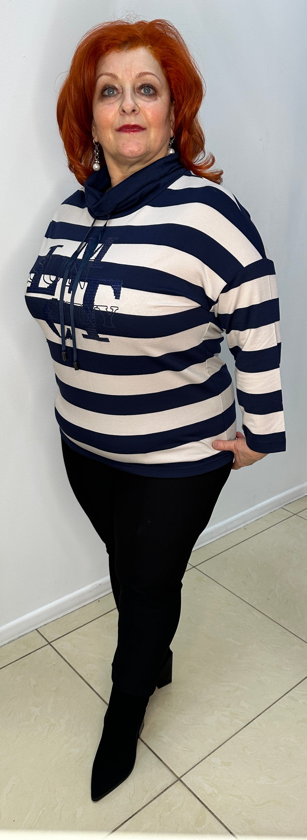 Толстовка-свитшот из хлопка в полоску с кулиской