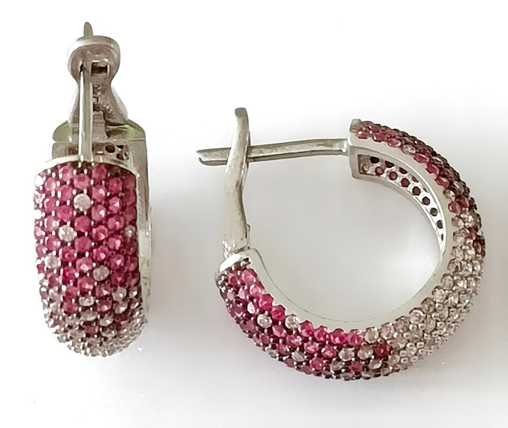 Серьги "Эстерелла", серебро 925 пробы, родированные, с фианитами, диаметр 17мм, длина 18мм