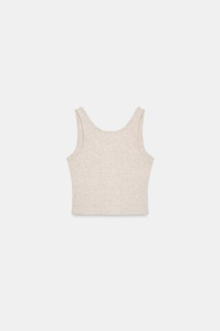 ZARA КРОП-ТОП НА БРЕТЕЛЯХ В РУБЧИК, БЕЖЕВЫЙ МЕЛАНЖ