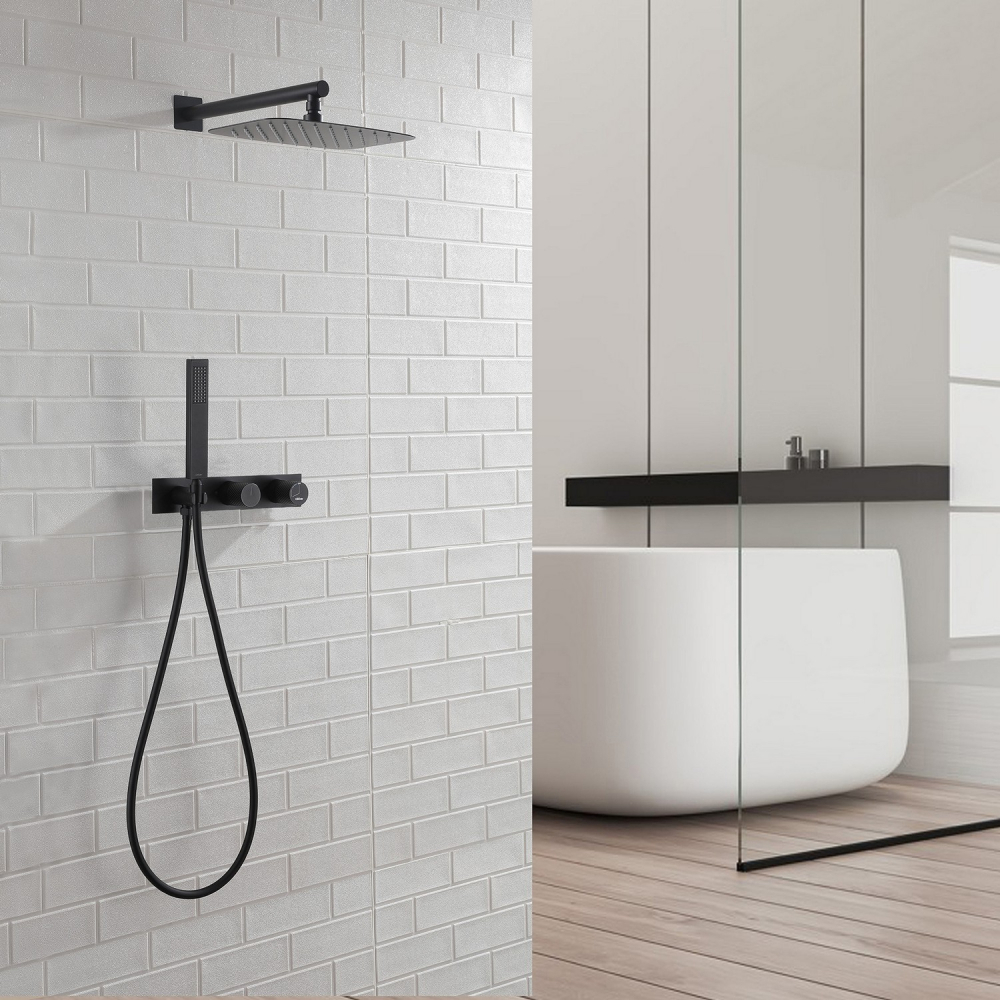 Душевая система ABBER Rund AF8718B скрытого монтажа без излива, черная матовая