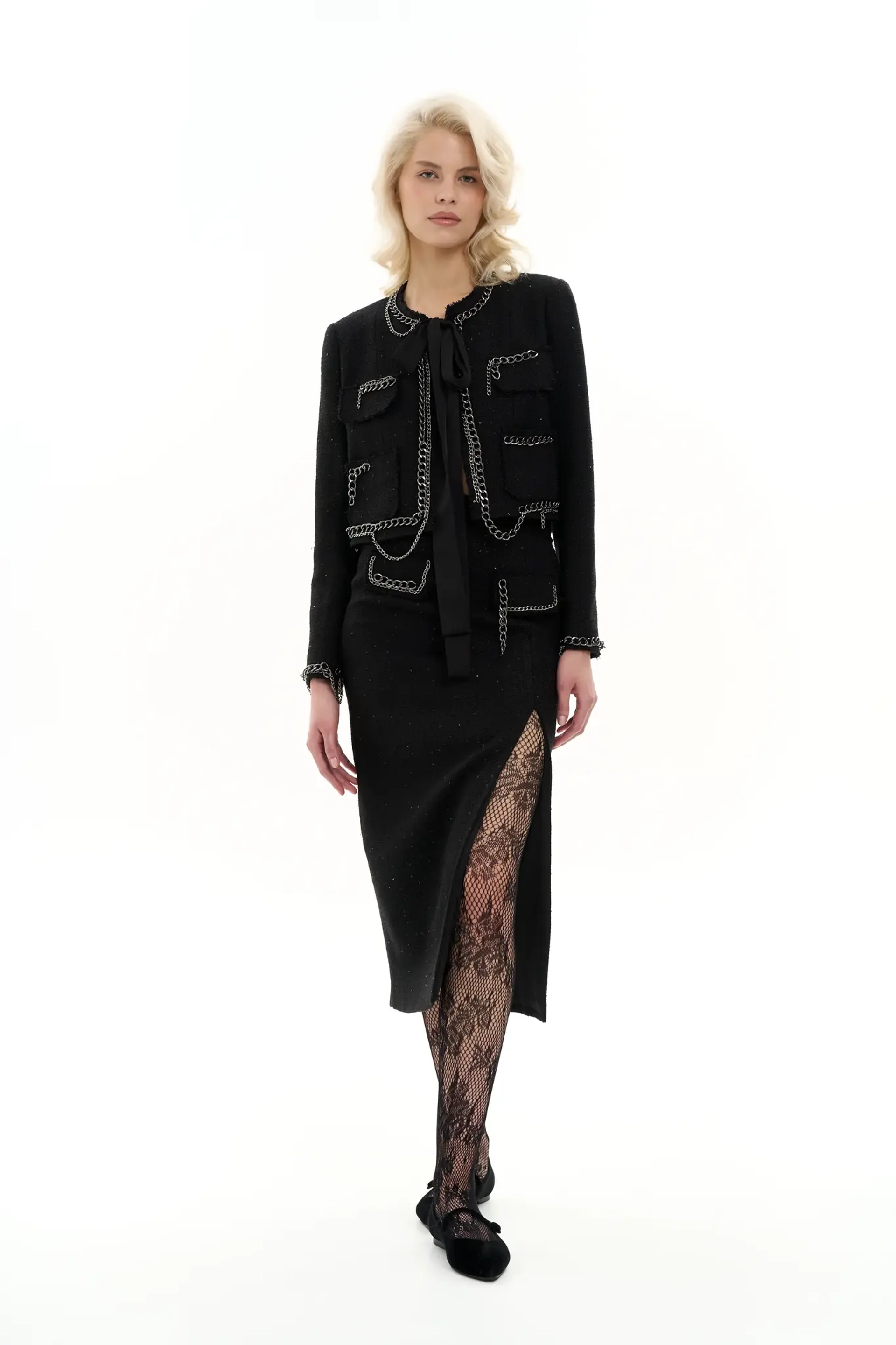 Юбка-миди с разрезом с цепями