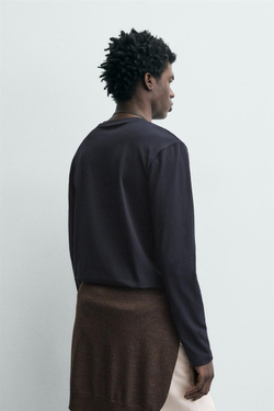 ZARA БАЗОВАЯ ФУТБОЛКА SLIM FIT, МОСРКОЙ СИНИЙ