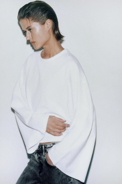 ZARA ФУТБОЛКА С РУКАВАМИ-КРЫЛЫШКАМИ, БЕЛЫЙ