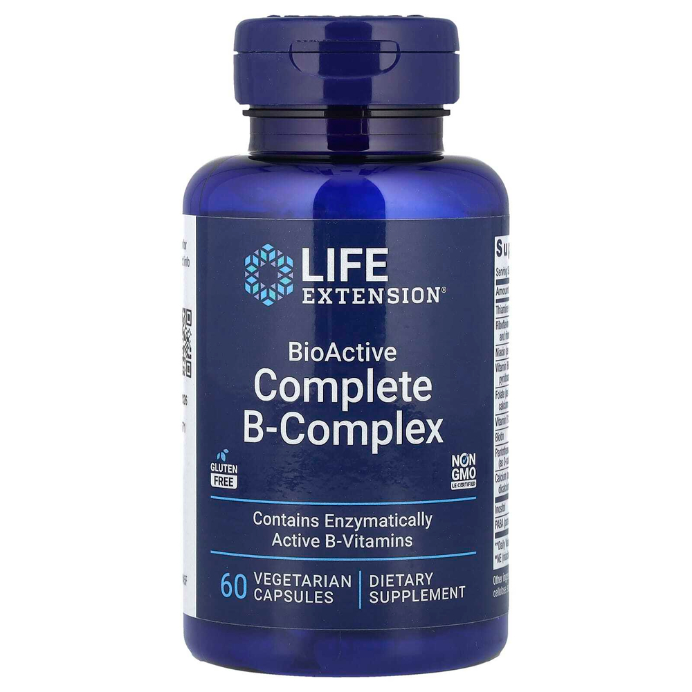Life Extension, полный биоактивный комплекс витаминов группы B, 60 вегетарианских капсул