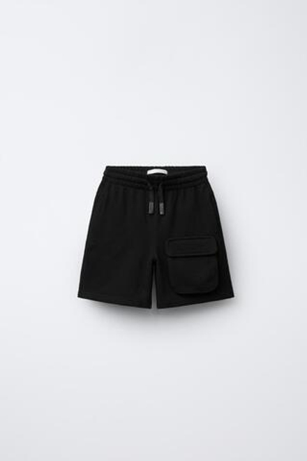 ZARA ШОРТЫ-БЕРМУДЫ ИЗ МЯГКОЙ ТКАНИ, ЧЕРНЫЙ