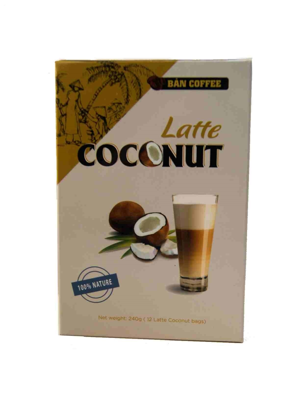 Вьетнамский растворимый кофе 3 в 1 Latte COCONUT (Латте с КОКОСОМ) BAN COFFEE, 12 пак. 240 г