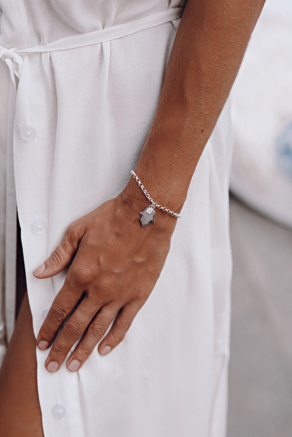 Браслет «Хамса» с белым цирконом