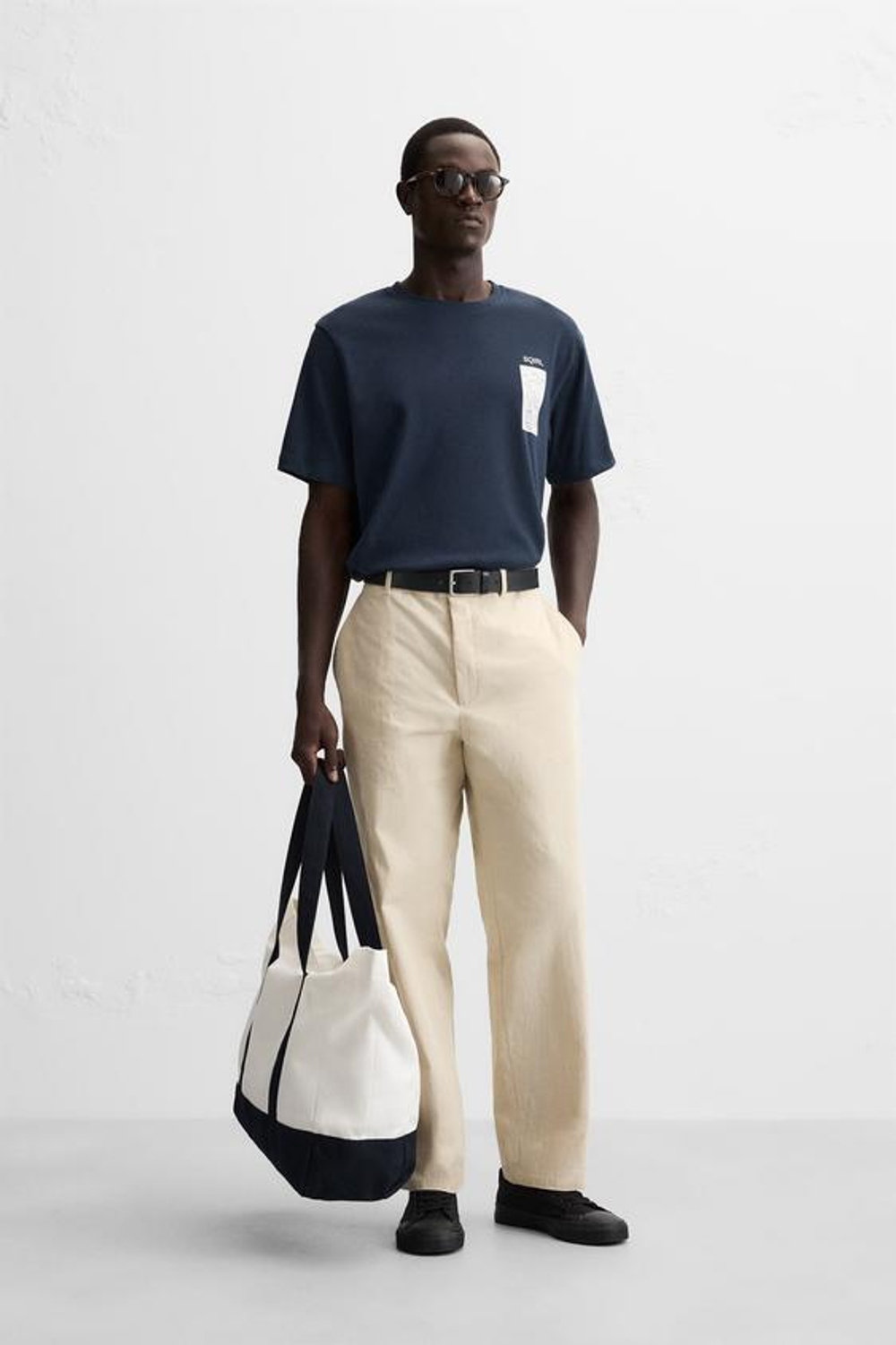 ZARA ФУТБОЛКА SQIRL С ПРИНТОМ, МОРСКОЙ СИНИЙ