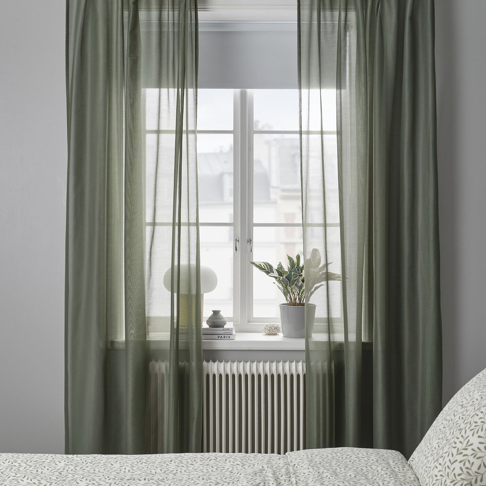 IKEA STENFRÖ  (ИКЕА СТЕНФРÖ)  -  Шторы, 2 шт, на ленте/зеленые, 145x300 см