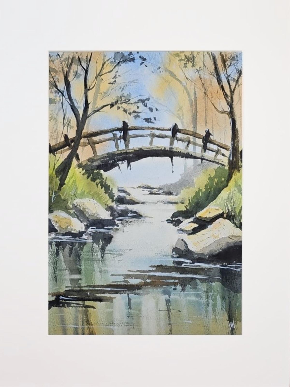 Картина авторская акварельная в паспарту 30х40 см на стену для интерьера "Переправа"