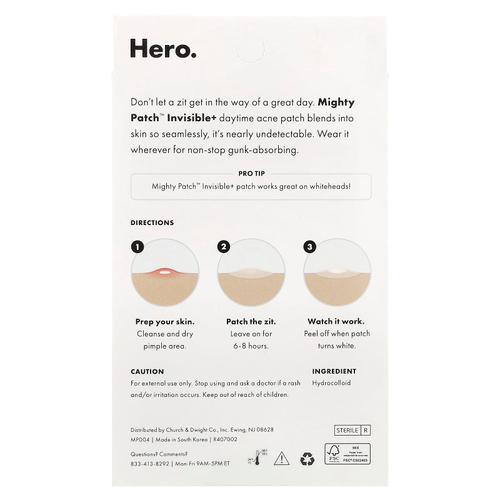 Hero Cosmetics, Mighty Patch ™ Invisible +, 39 гидроколлоидных пластырей