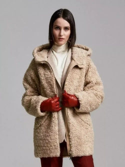Шуба женская чебурашка тедди экомех, бежевая, SilverFox