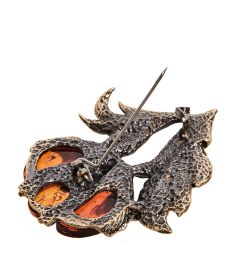 AM-2649 Брошь «Цветок» (латунь, янтарь)