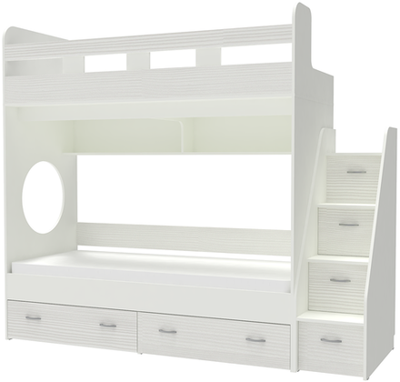 Трехъярусная кровать КарИВи Юниор  Белый  Белое Дерево