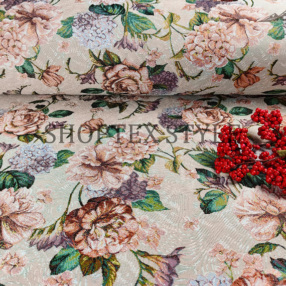 Гобелен &quot;Пион&quot; | ш.160 см | 350 г/м² | полиэстер 51%/хлопок 49%