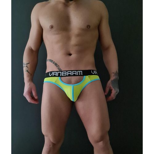Мужские трусы слипы салатовые с вырезами Van Baam 48130