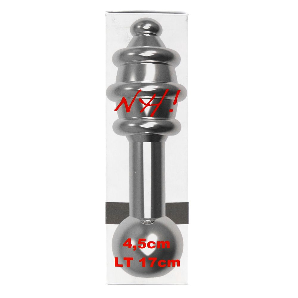 Ребристая анальная пробка NH T2 с вибрацией - 17 см. (Цвет: серебро)