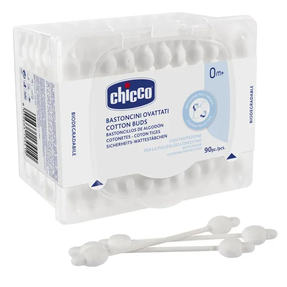 Детские ватные палочки с ограничителем Chicco, 90 шт