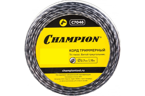 Корд триммер (леска) 2,7мм, 15м Champion витой треугольник